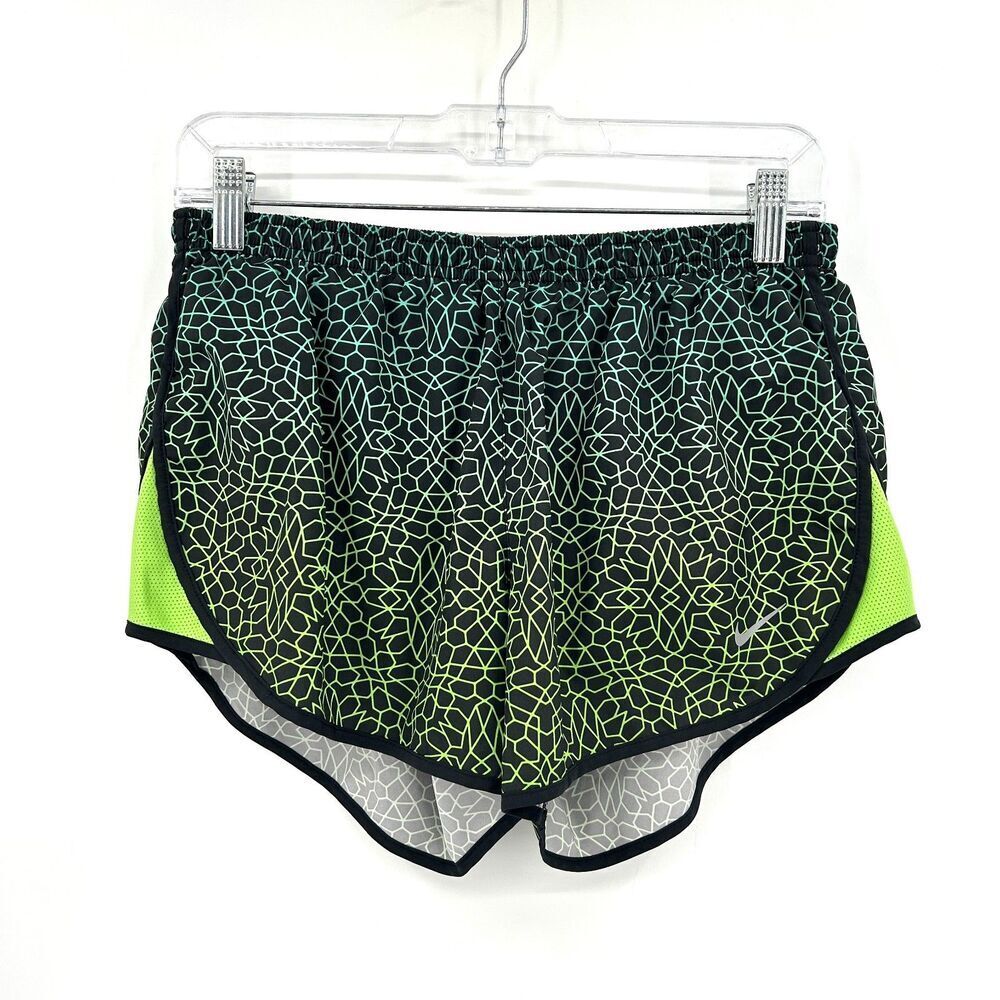 NIKE Women's Dri-Fit Neon Green Black Tempo Lined Running Shorts Size Medium